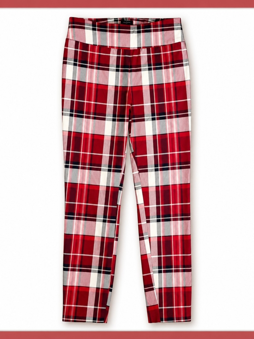 NY&Co Red Plaid Stretch Pull On Straight Leg Pants Small